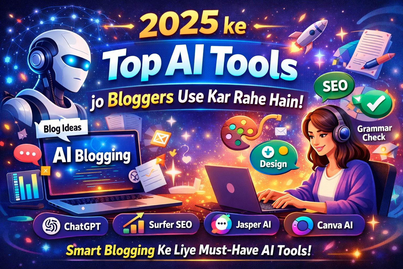 🚀 2025 ke Top AI Tools jo Bloggers Use Kar Rahe Hain