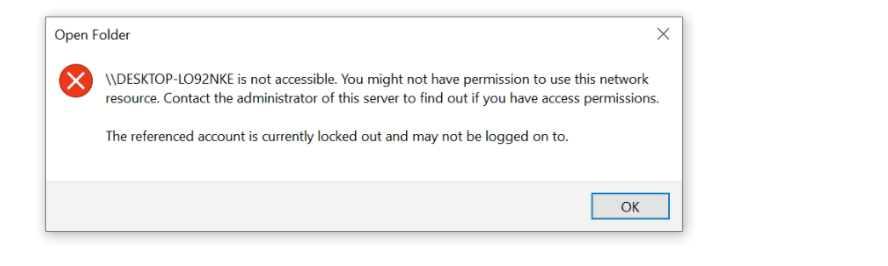 Network Folder Access Error – Referenced Account Locked Out